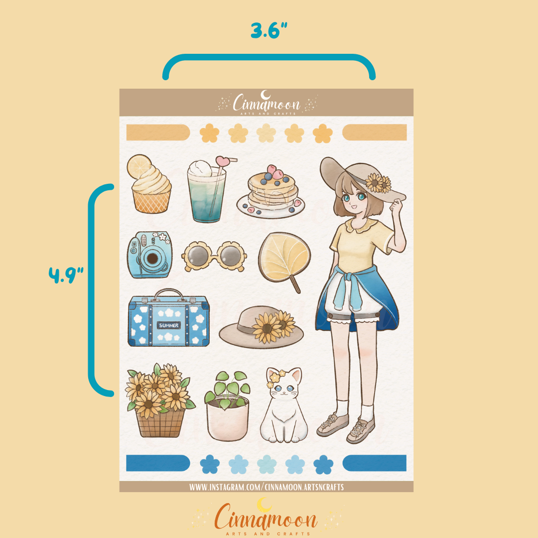 Cute Summer Girl Sticker Sheet | Cute Summer Girl Stickers | CSS-0001