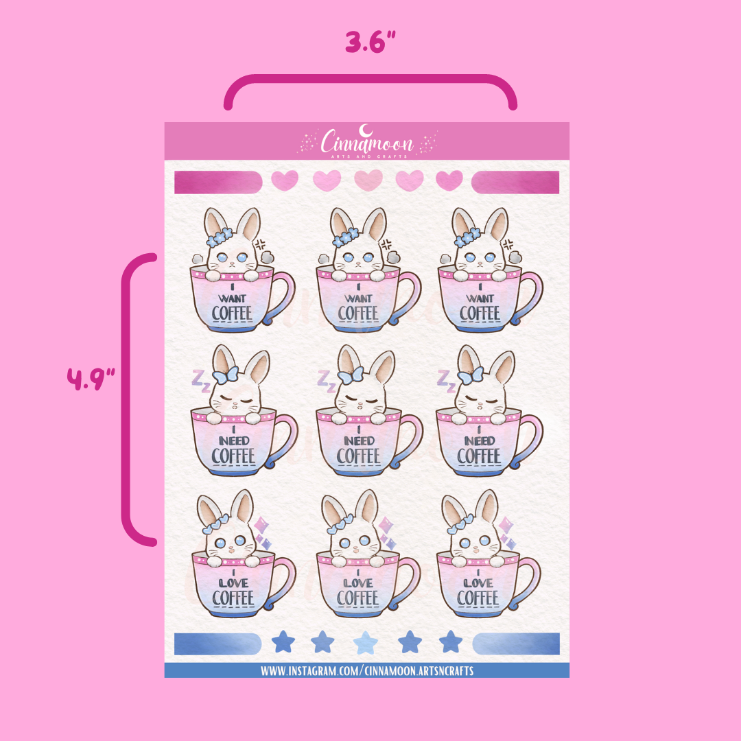 Cute Bunnies in a Cup Sticker Sheets - Cotton Candy | Cute Bunny Stickers - Cotton Candy | CAS-0005