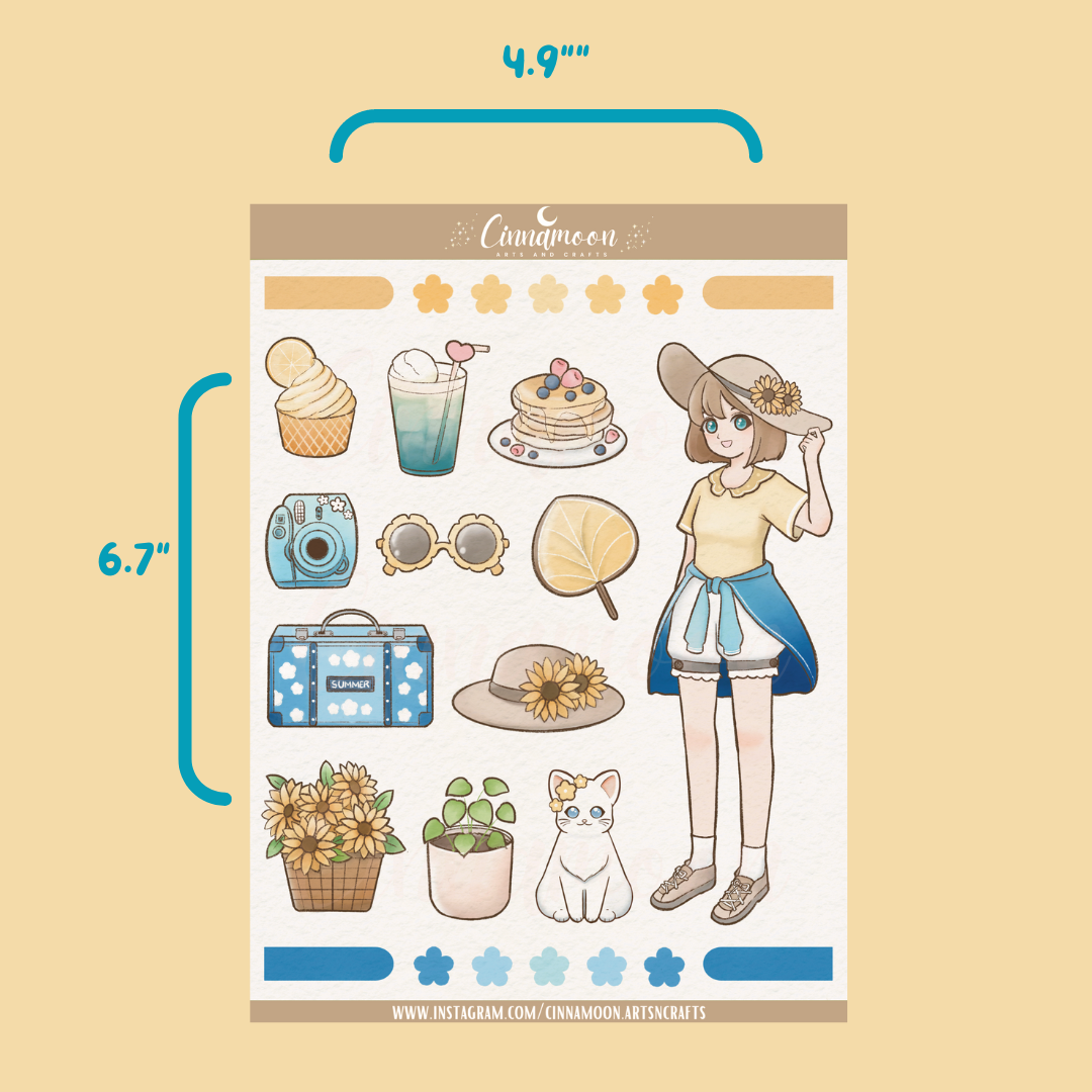 Cute Summer Girl Sticker Sheet | Cute Summer Girl Stickers | CSS-0001
