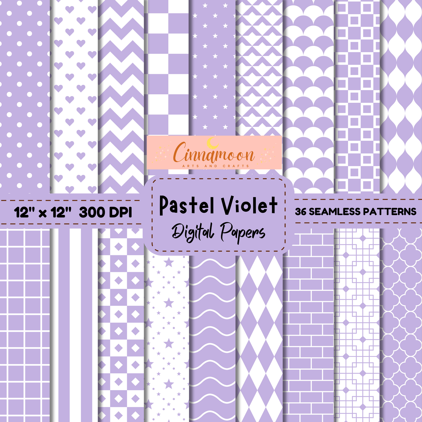 Pastel Violet Seamless Digital Paper Pack | 12" x 12"| 300 DPI | 36 Unique Seamless Designs