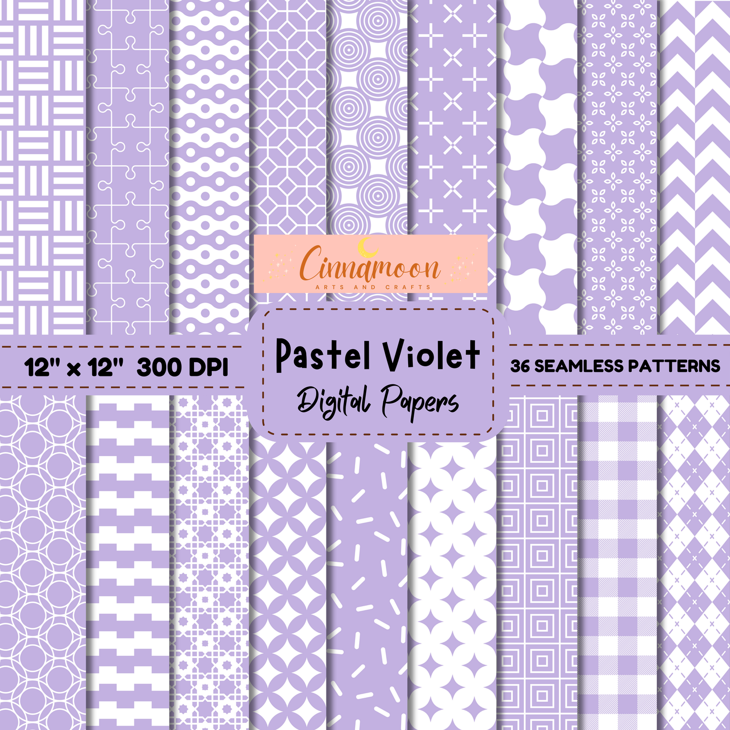 Pastel Violet Seamless Digital Paper Pack | 12" x 12"| 300 DPI | 36 Unique Seamless Designs