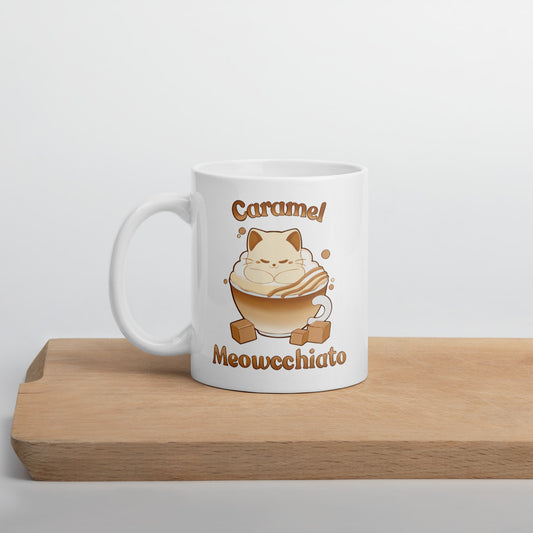 Caramel Meowcchiato Ceramic Mug by Kuroneko Ink