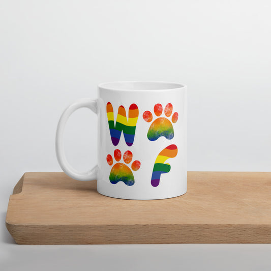 Rainbow Woof Ceramic Mug by ShiroInu Prints