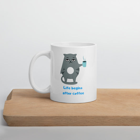 Life Begins After Coffee Ceramic Mug by Kuroneko Ink