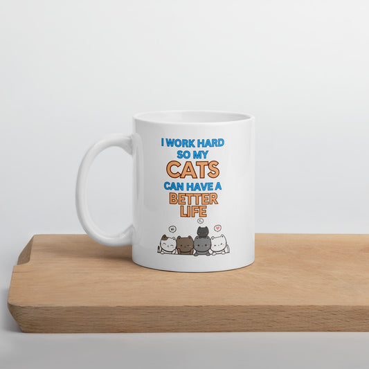 Work Hard for My Cats Ceramic Mug by Kuroneko Ink