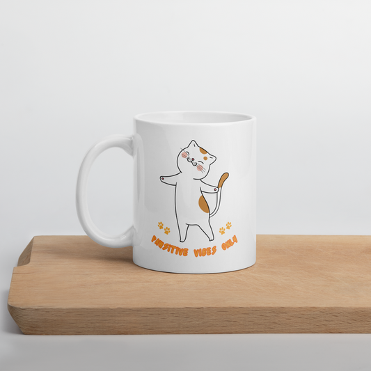 Pawsitive Vibes Only Ceramic Mug by Kuroneko Ink