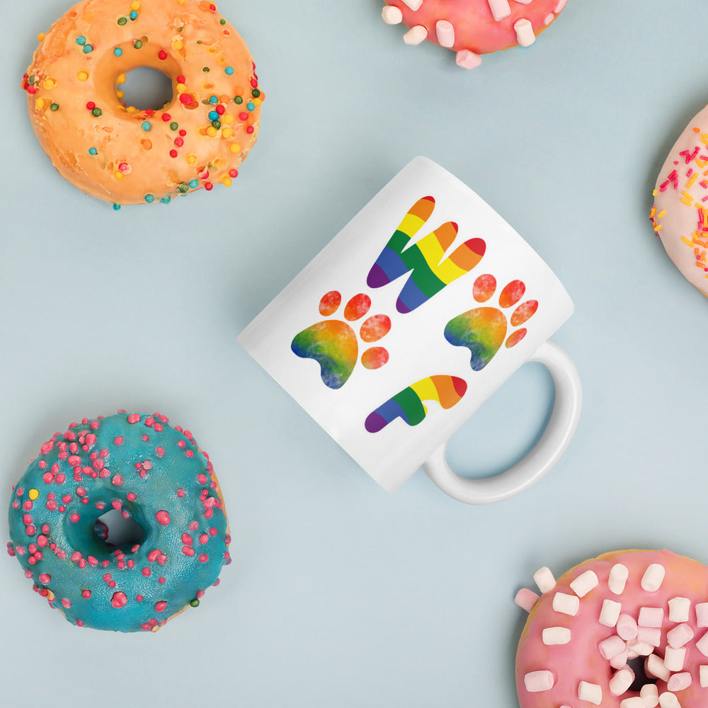 Rainbow Woof Ceramic Mug by ShiroInu Prints