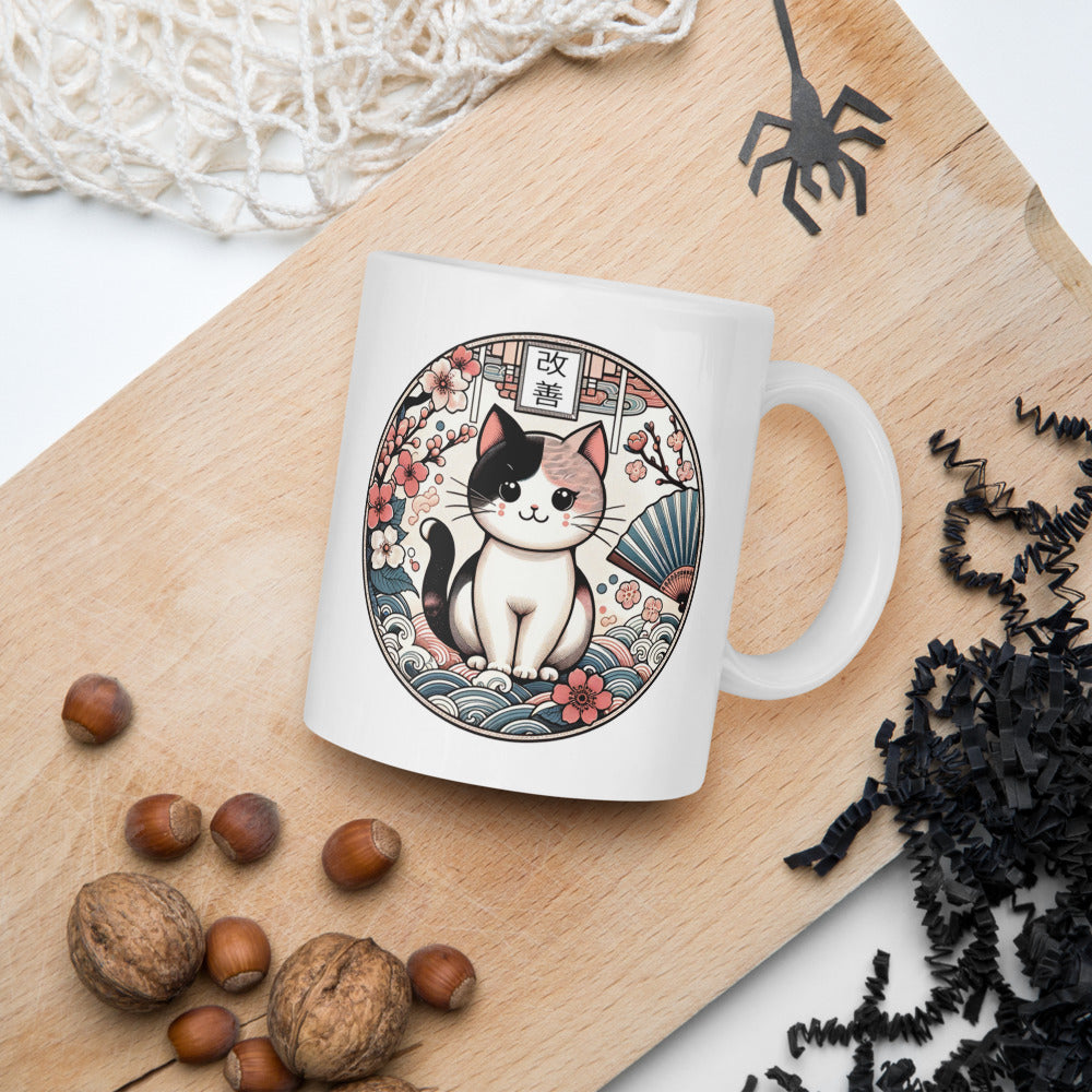 Kaizen Cat Ceramic Mug by Kuroneko Ink