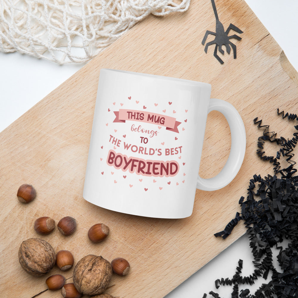 World's Best Boyfriend Mug (Pink) - Romantic Gift by Cinnamoon