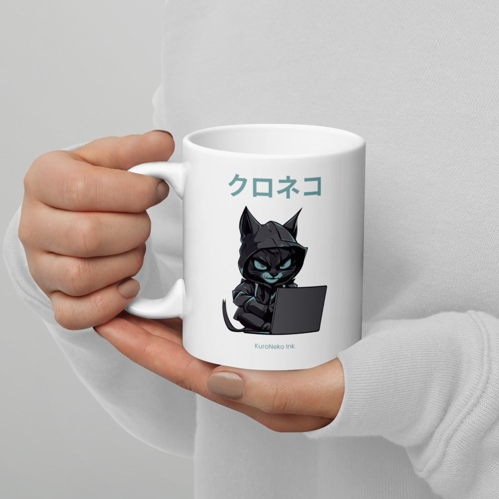 Hacker Cat Ceramic Mug by Kuroneko Ink