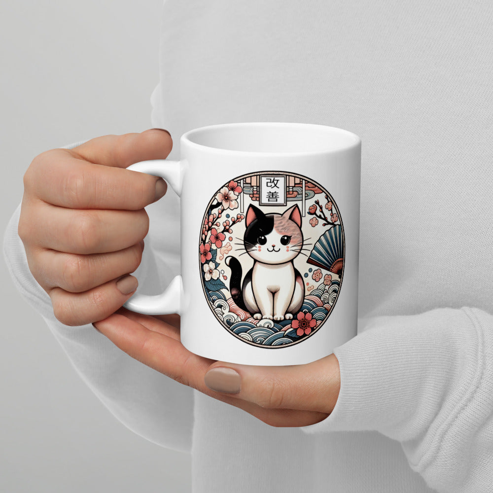 Kaizen Cat Ceramic Mug by Kuroneko Ink