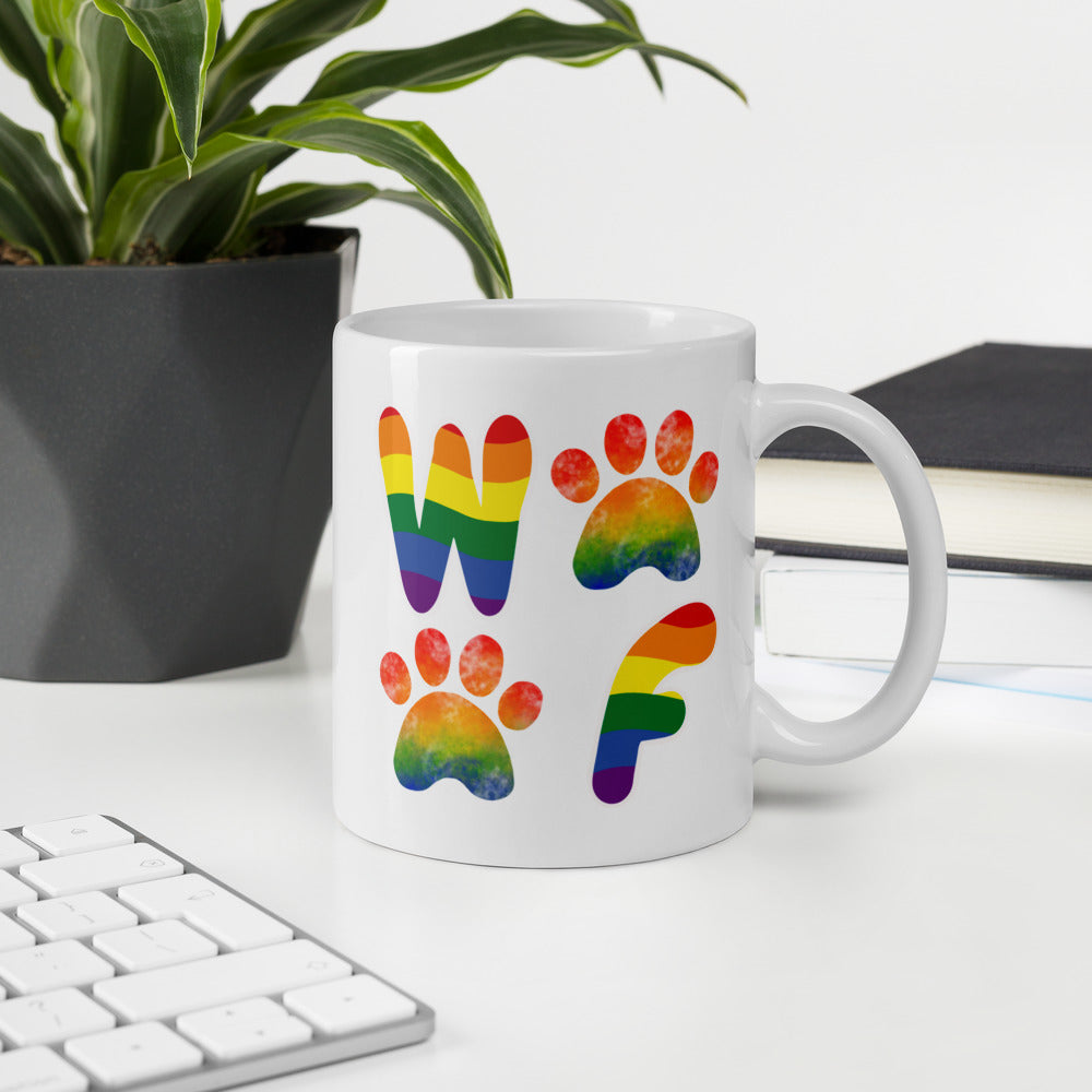 Rainbow Woof Ceramic Mug by ShiroInu Prints