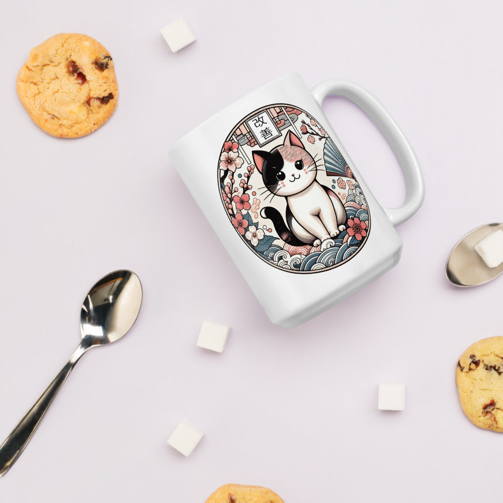 Kaizen Cat Ceramic Mug by Kuroneko Ink