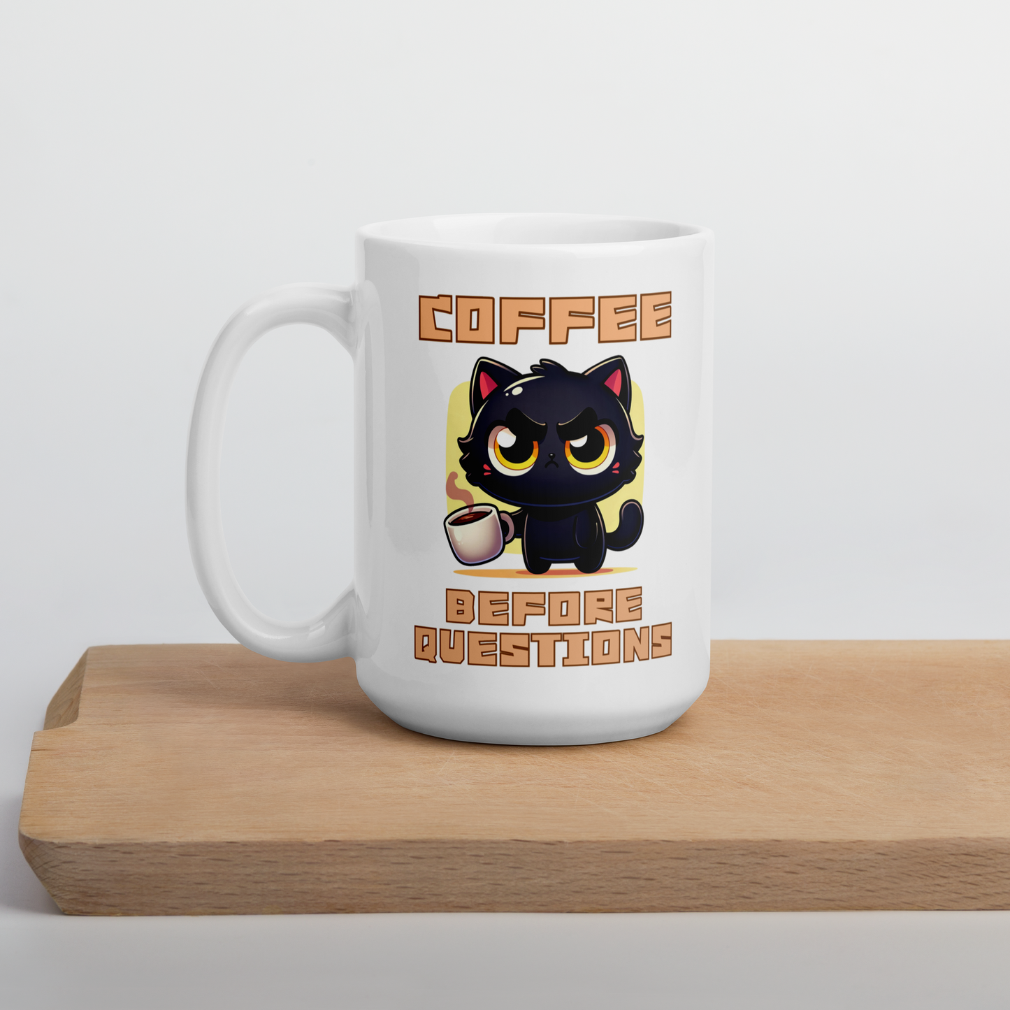 Coffee Before Questions Mug by Kuroneko Ink | 15oz