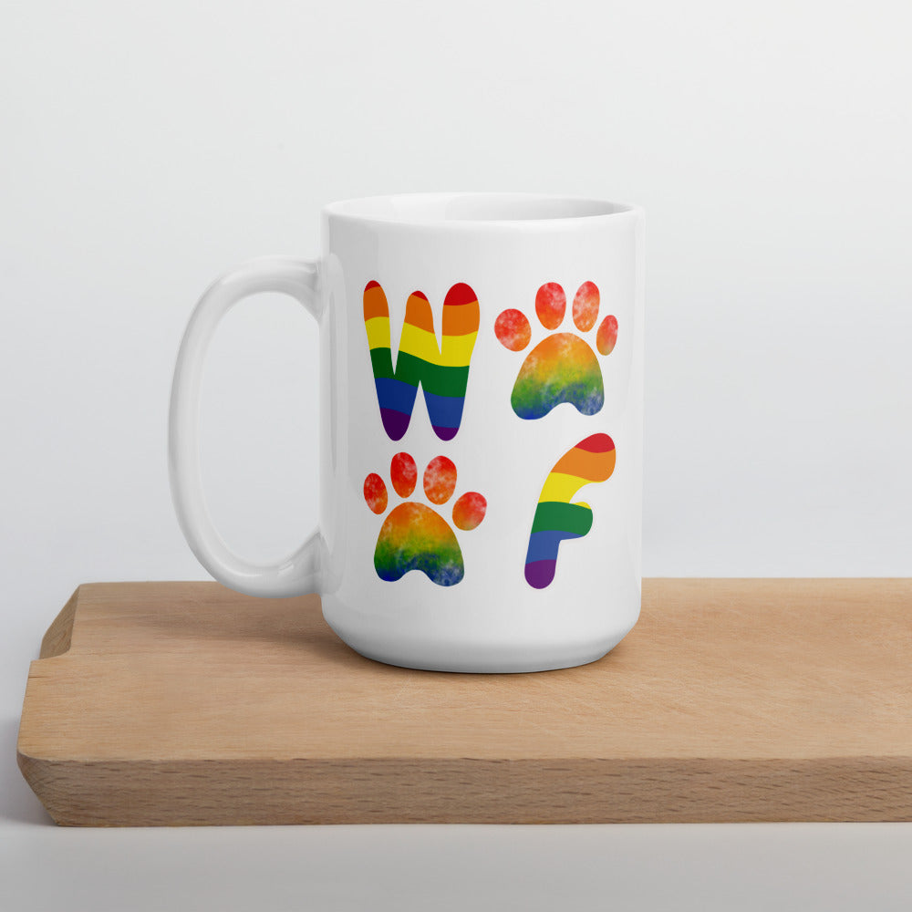 Rainbow Woof Ceramic Mug by ShiroInu Prints