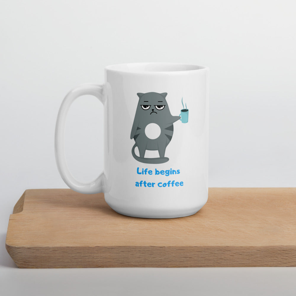 Life Begins After Coffee Ceramic Mug by Kuroneko Ink