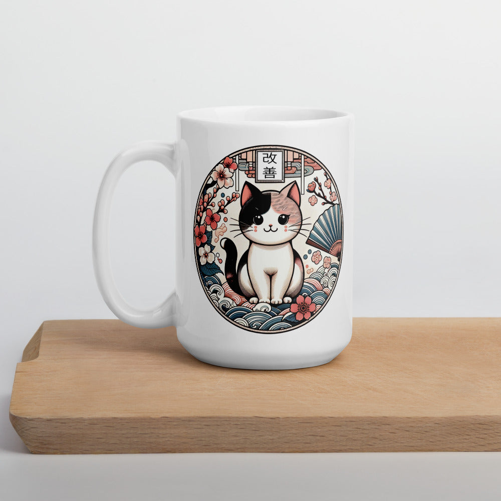 Kaizen Cat Ceramic Mug by Kuroneko Ink