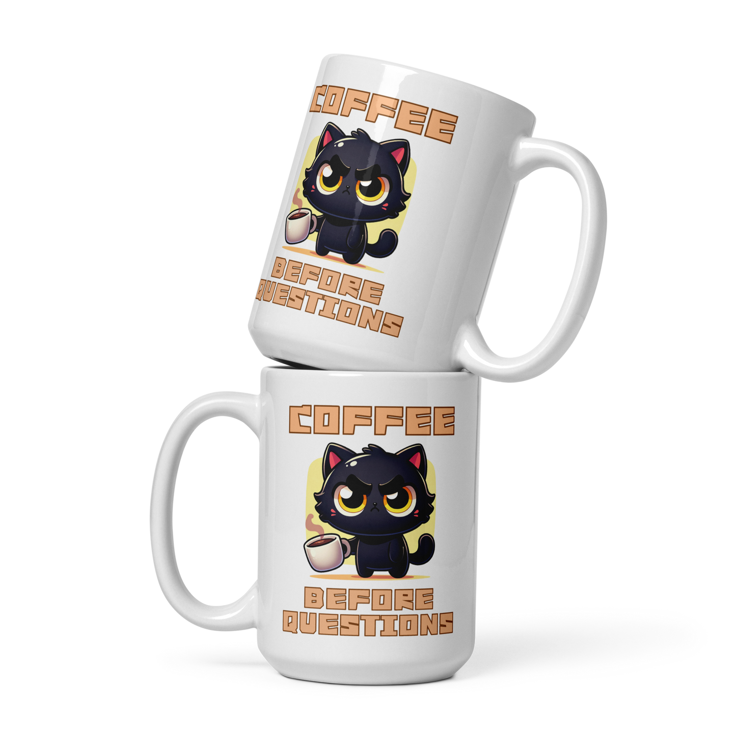 Coffee Before Questions Mug by Kuroneko Ink | 15oz