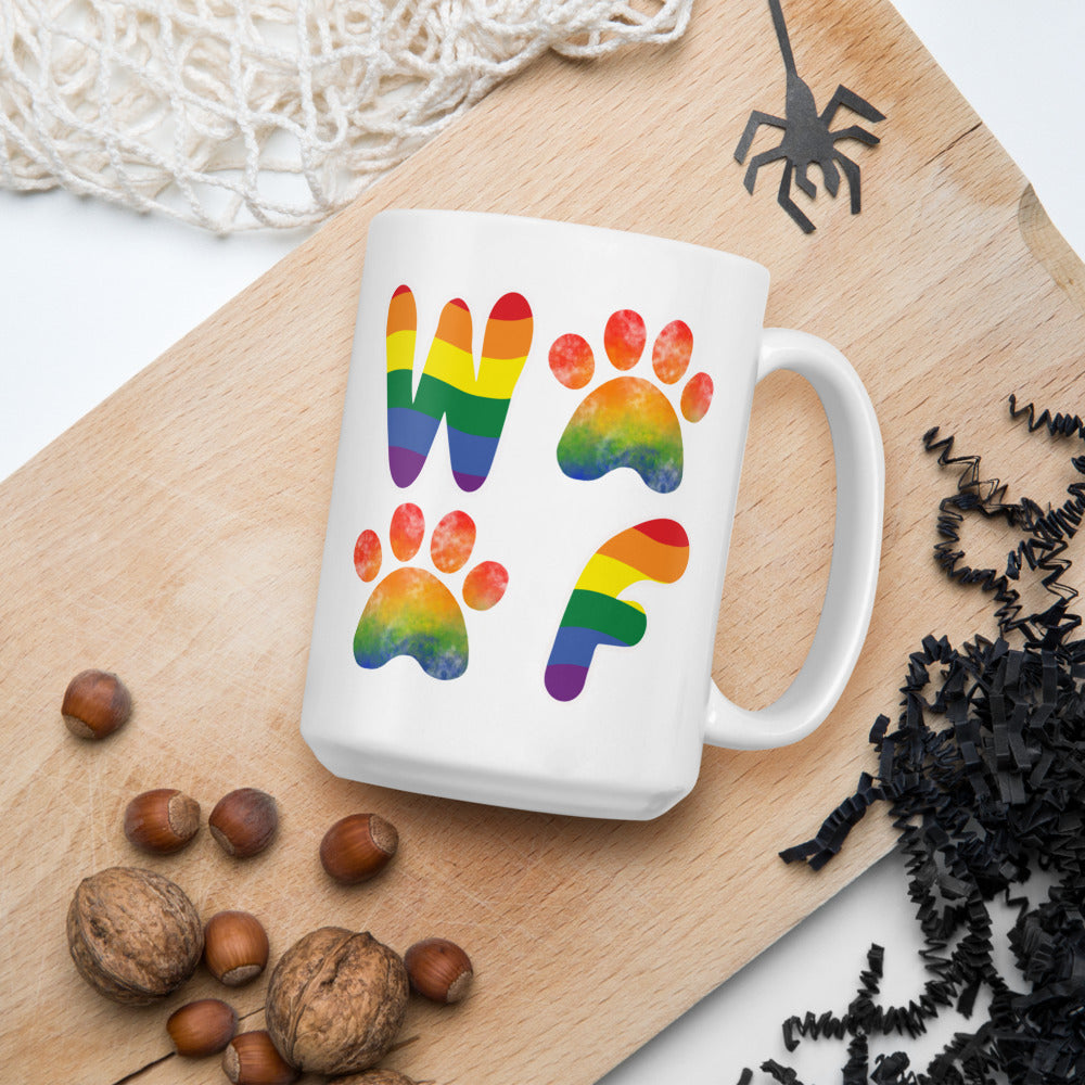 Rainbow Woof Ceramic Mug by ShiroInu Prints