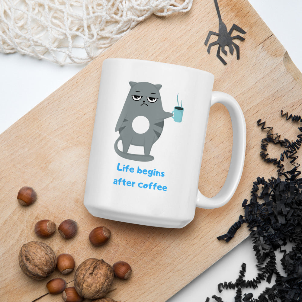 Life Begins After Coffee Ceramic Mug by Kuroneko Ink