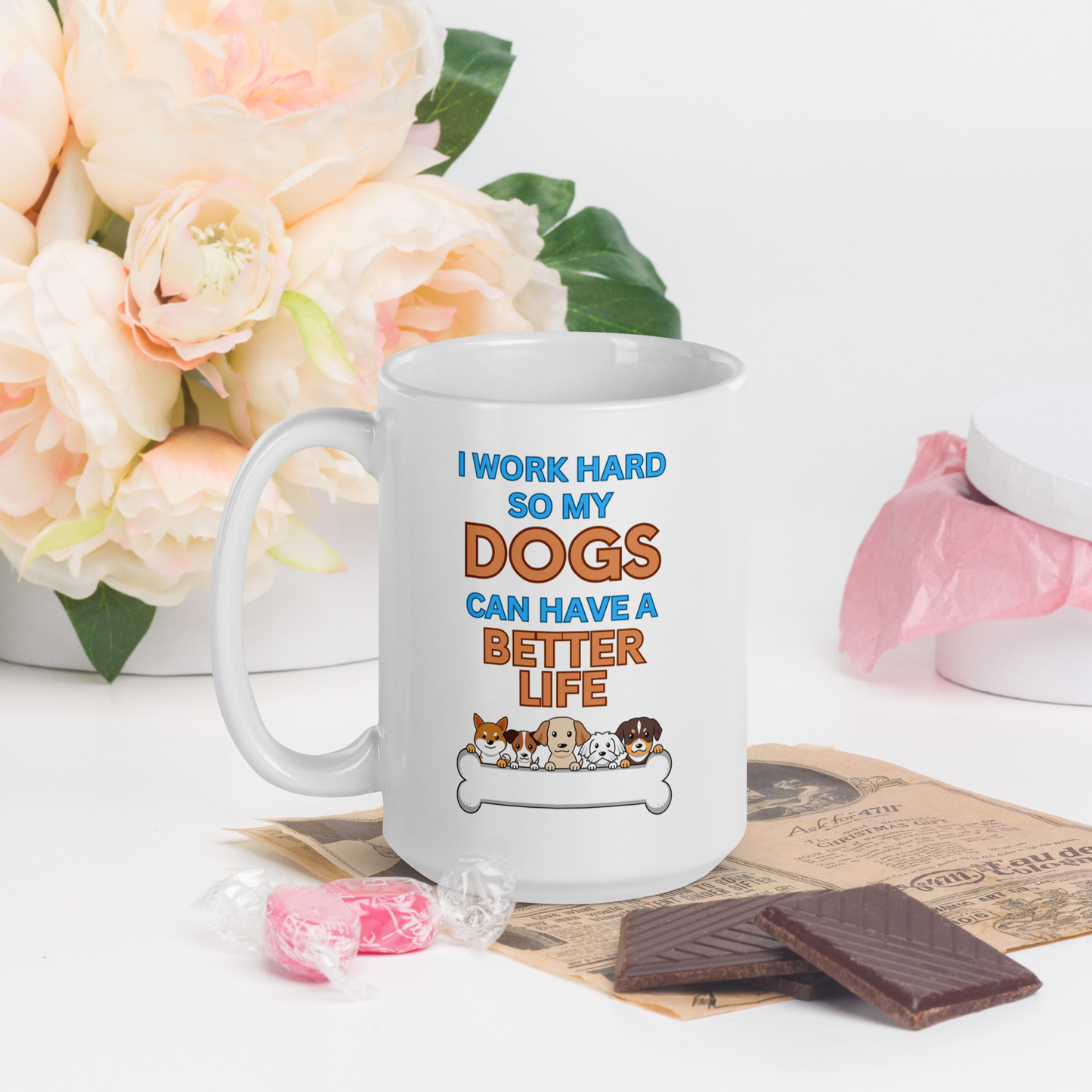 Work Hard for My Dogs Ceramic Mug by ShiroInu Prints