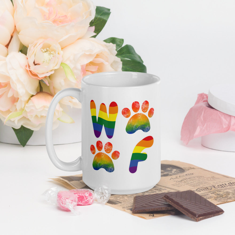 Rainbow Woof Ceramic Mug by ShiroInu Prints