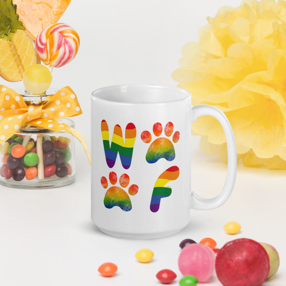 Rainbow Woof Ceramic Mug by ShiroInu Prints