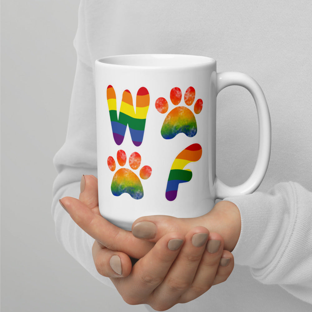 Rainbow Woof Ceramic Mug by ShiroInu Prints