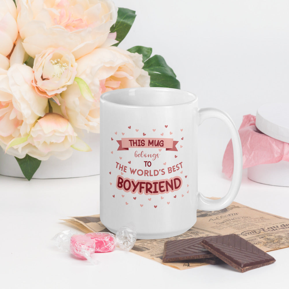 World's Best Boyfriend Mug (Pink) - Romantic Gift by Cinnamoon