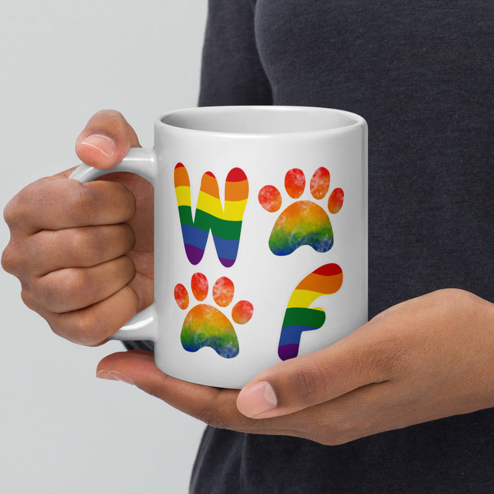 Rainbow Woof Ceramic Mug by ShiroInu Prints